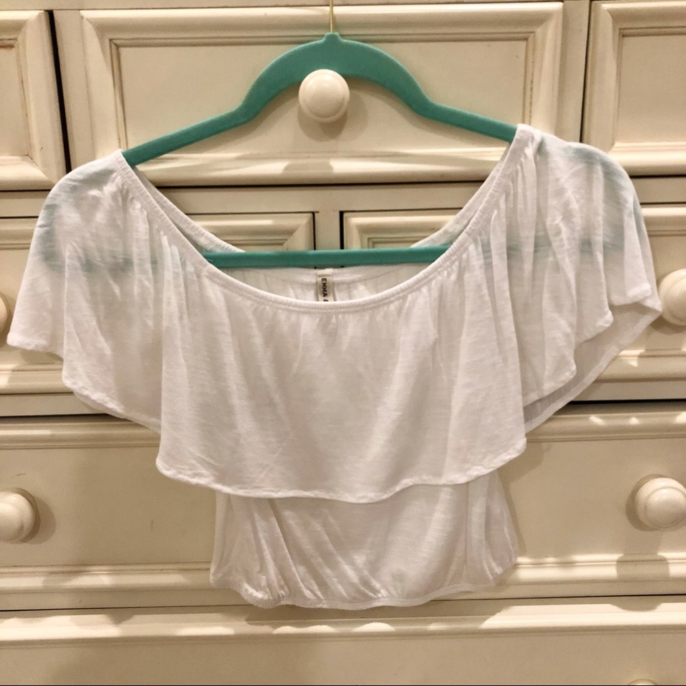 LF Emma & Sam Flowy Off the Shoulder Crop Top